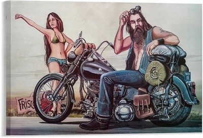 David Mann Vintage Motorcycle Art Retro Matte Paper Poster Bedroom Wall Art24X36