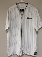 HOLLISTER Mens Baseball Jersey Large Chino Cotton/Vicose White/Navy Button