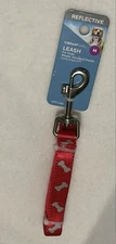 Vibrant Life 5 ft. Reflective Dog Leash, Red w/ Silver Bones For Med. Dogs