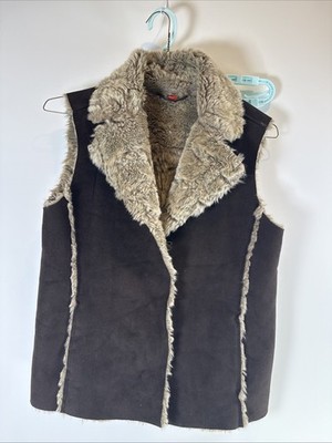 Espirit VTG Y2K Brown  Faux Fur Lined Vest With Side Pockets