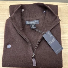 Christian Lacroix Men's 100% 2 Ply Cashmere Dark Brown 1/4 Zip Sweater Small