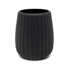 Rubberized Plastic Ribbed Toothbrush Holder, Black
