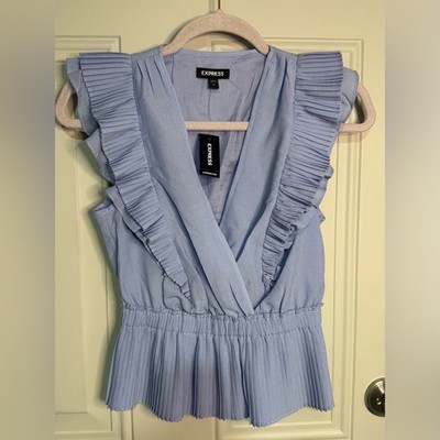 Express Light Blue Ruffle Blouse. Size XS