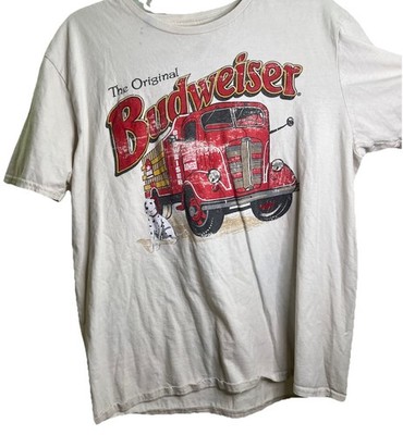 Brew City Budweiser Vintage Fire Truck Crop Tee Shirt Size Large