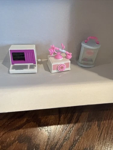 Vintage 1980s Barbie Accessories Computer, Phone And Clock Display Only