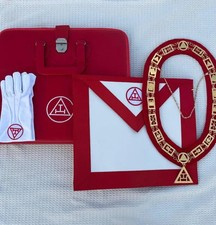 Masonic Royal Arch Regalia Set: Handcrafted Apron, Chain Collar, Gloves Case