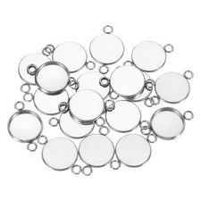 20Pcs 12mm Stainless Steel Cabochons Setting Blank Connector Base Silver 