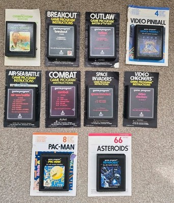 Atari 2600 Spiele Lot x10 mit Anleitungen UNGETESTET Pac-Man, Asteroids, Space Invaders