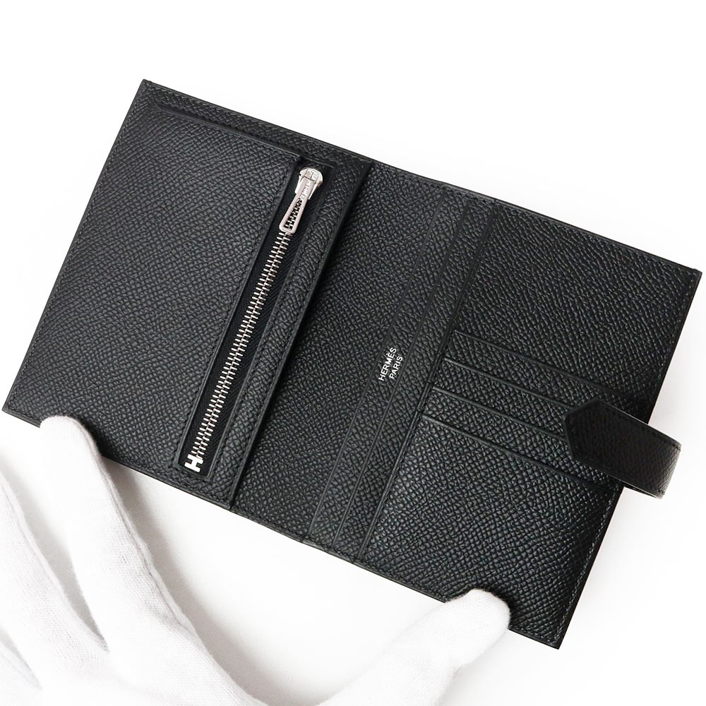 HERMES Bearn compact Epsom calfskin, Noir (Black) Wallet image 3