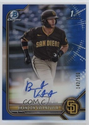 2022 Bowman Chrome Prospect Blue Refractor 142/150 Brandon Valenzuela Auto 07mc