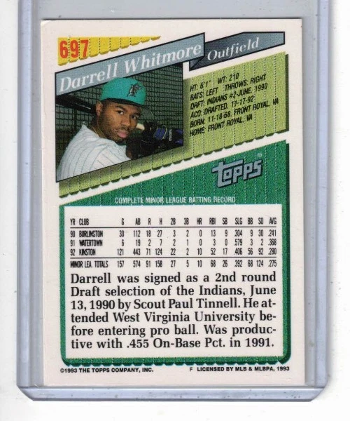 1993 Topps #697 Darrell Whitmore - Marlins - Image 2 of 2