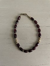 7” Ladies Garnet Bead Bracelet Wire Lobster Claw Clasp