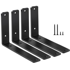 4 Pack - L 6" x H 4" x W1.5, 5mm Thick Black L Shelf Bracket, 6''x4'',