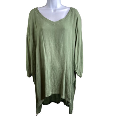 Vintage Mission Canyon Santa Barbara Olive Crinkle Gauze Top One Size Boho