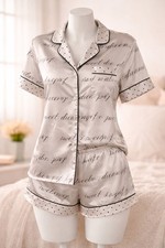 Victoria s Secret Satin Pajama Set 2 Piece Bootie Shorts Silky Logo Sleepwear M