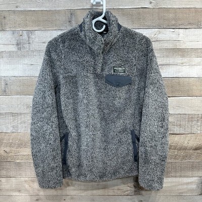 LL Bean Hi-Pile Fleece Pullover Grey Plush 1/4 Snap Mock Neck Womens Small