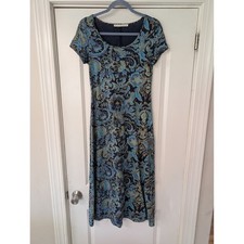 Peruvian Connection Malabar Midi Dress Pima Cotton Blue Scoop Neck XS Jersey