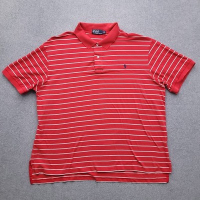 Vintage Polo Ralph Lauren Shirt Mens 2XB Red Striped Pique Cotton