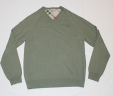 BURBERRY V-Neck Sweater 100 CASHMERE Men's XL X-LARGE Green Knight Soft Damaged
