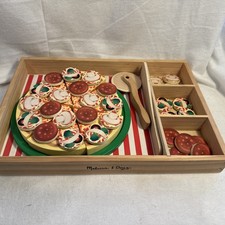 Melissa  Doug Wooden Pizza Play Food Pepperoni Mushroom Pan Imagination Fun