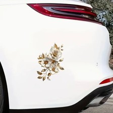 Blume Weiss Gold  18 x 13 cm Autoaufkleber Sticker Wandtattoo  Laptop  Ipad Auto