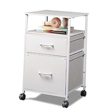2 Drawer Fabric Vertical Filing Cabinet, Rolling Printer Stand White