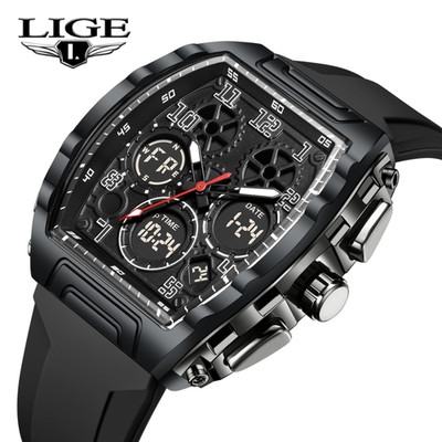  LIGE Men Watch Quartz LED Digital Multifunction 3ATM Waterproof Boy Wristwatch