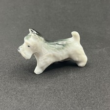Scottish Terrier Miniature Ceramic Figurine Gray White Scottie Dog Japan Vtg