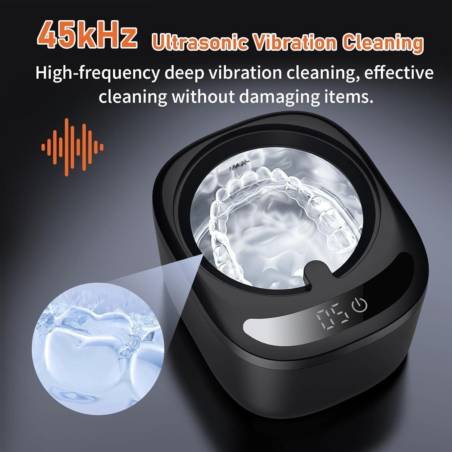Ultrasonic Retainer Cleaner Machine - 45kHz for Dentures/Aligners/Jewelry Gifts