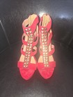 Charlotte Russe red suede strappy studded ankle strap stiletto heels — photo 1