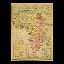 Antique AFRICA Map Wall Art Union of South Africa Belgium Congo Vintage 1930s