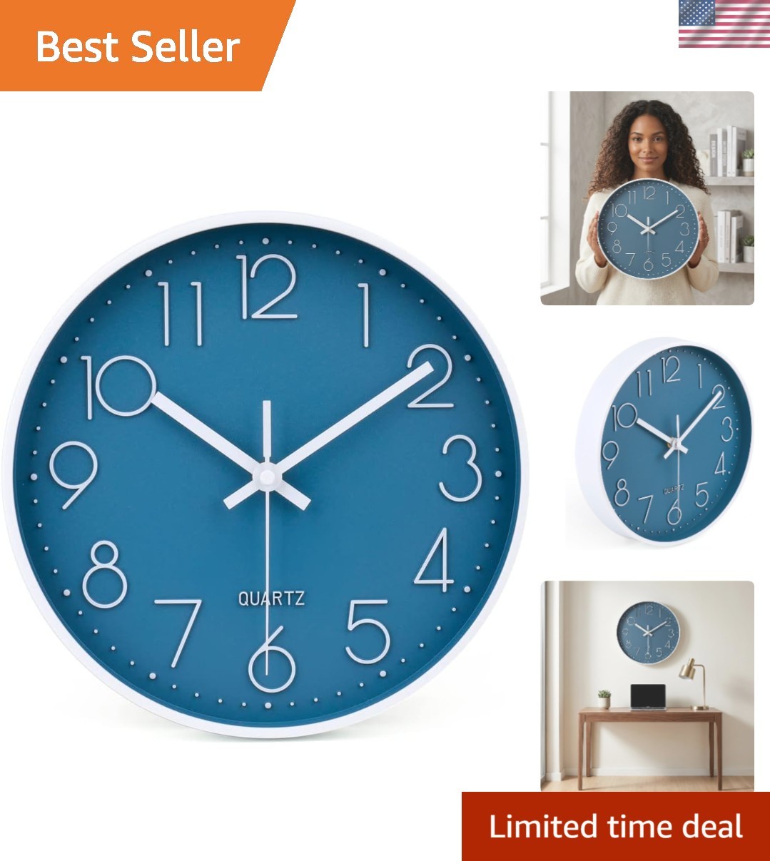 Stylish 10 Inch Silent Wall Clock - Battery Operated for Bedroom & Bathroom