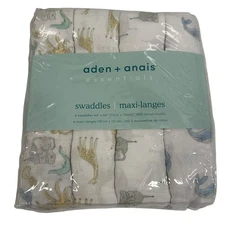 New Aden & Anais Pack Of 4 Swaddle Blankets Cotton Muslin Safari Jungle