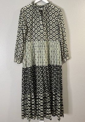 0039 Italy Milly Long Dress 100% Cotton Tiered Mixed Print Maxi Lagenlook Medium