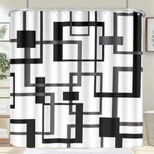72x72 Inch Modern Black and White Shower Curtain Stripe Geometry for Bathroom
