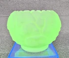 Vintage Fenton Uranium Glass Bowl Water Lily Design Lime Green