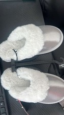 Cat Jack Girls Silver Faux Fur Slip-On Slippers, Sizes 11/12