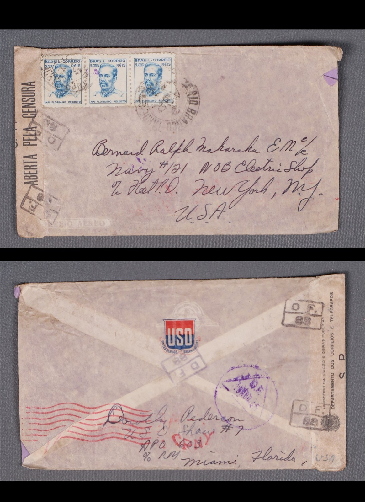 MayfairStamps Brazil 1940s Censored to New York NY Cover aaw_66833