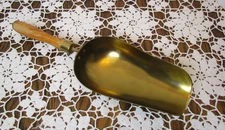 Vintage Large Brass Scoop with Wood Handle Style used for Candy Grain Feed Store