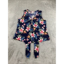 Naif Tropical Floral Print V Neck Sleeveless Tie Front Tank Top Women's Size L