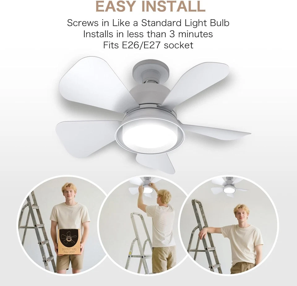Flush Mount Ceiling Fan with Light –Quiet LED Remote Control for Bedroom (White) - Image 3 of 4