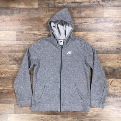 Nike Hoodie Boys XL Gray Club Sportswear Fleece Full Zip Hooded Sweatshirt