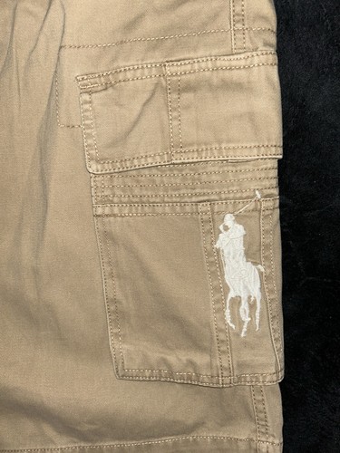 VTG Polo Ralph Lauren Mens Tan Cargo Shorts 34 Inseam 14 Big Pony Logo Baggy 920 - Picture 2 of 10