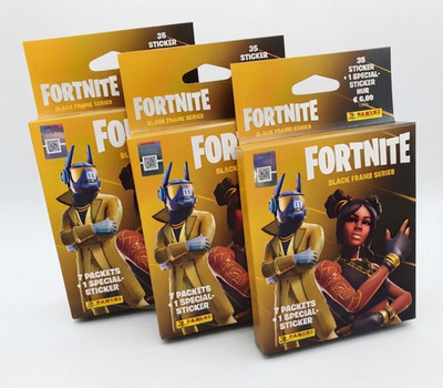 3 x Panini Fortnite Reloaded - Black Frame Sticker Blister - 2020 RARE !