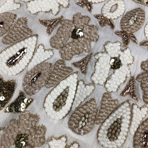 Chloe Oliver Women Sz S Off White Tan Maxi Dress Beaded Tassels *FLAWS *Read - Picture 6 of 21