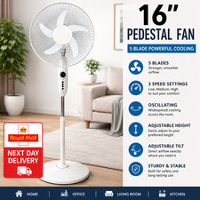 16" Pedestal Fan 5 Blade Oscillating Stand Cooling Fan 3 Speed Adjustable Height