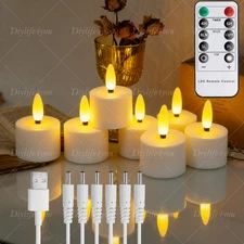 6pcs Flameless Rechargeable LED Tea Lights Flickering Candles with Timer Remote