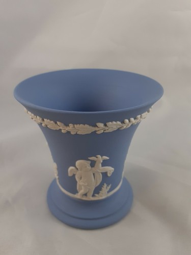 Wedgwood Jaspis Vase 9 cm blau weiß Vintage britisch - Bild 2 von 10