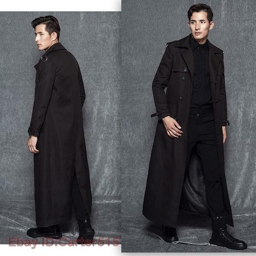 Double Breasted Mid Long Trench Coat Over Knee Length Overcoat Jacket Spring Men - Bild 10 von 28