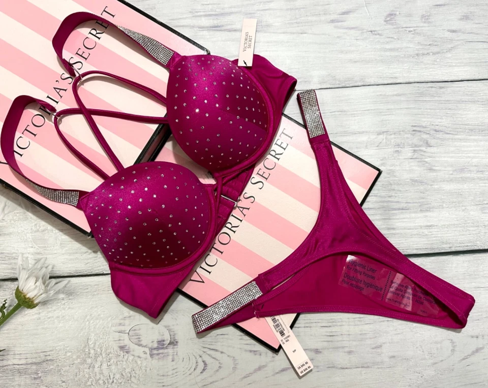 Victoria's Secret Shine Strap Bomba de Natación + 2 Tazas Set Push-up Tanga Rosa Foto 2 de 4